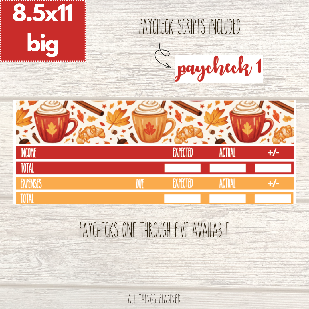 8.5x11 | Big | Sept. (Fall Latte) Paychecks