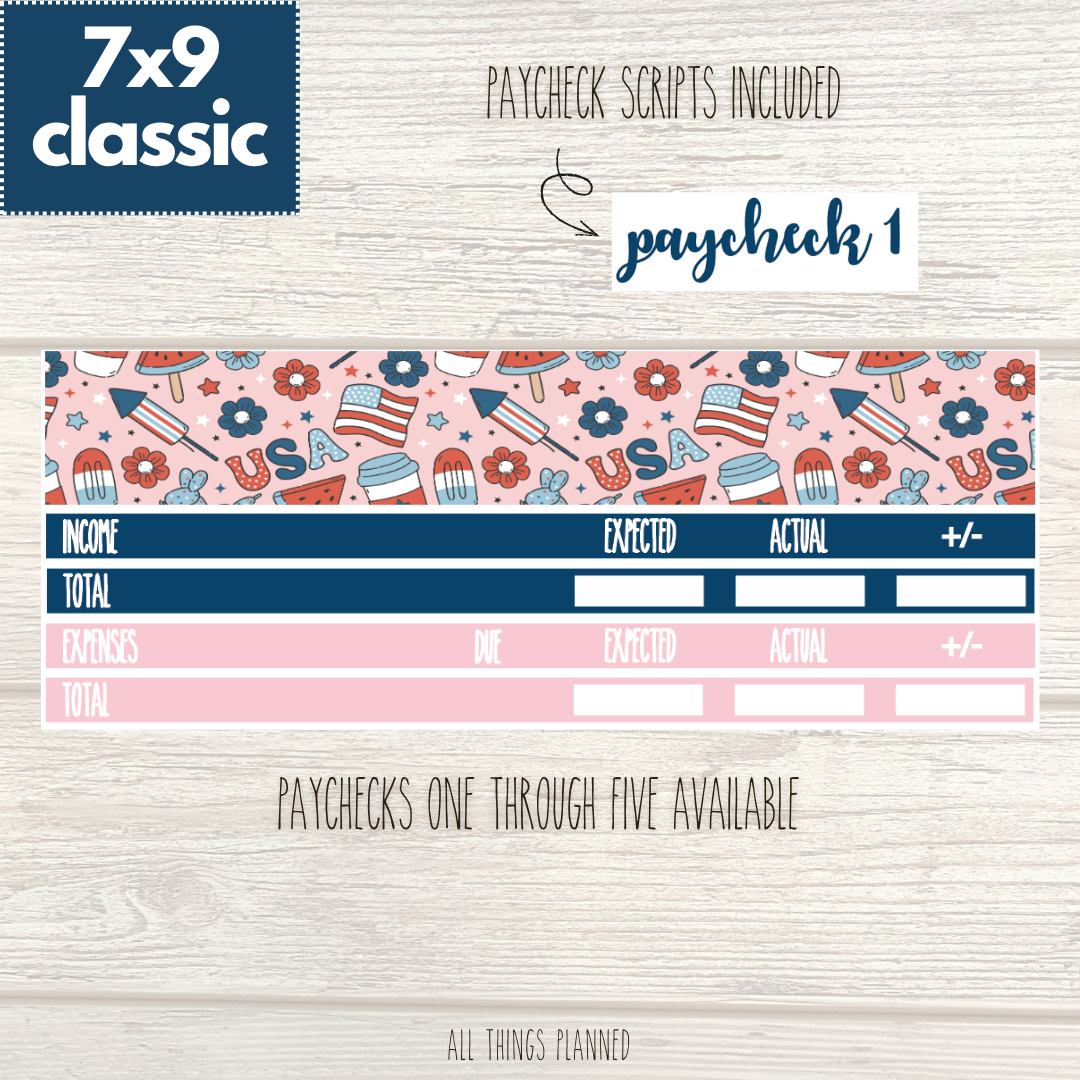 7x9 | Classic | July (Happy 4th) Paychecks