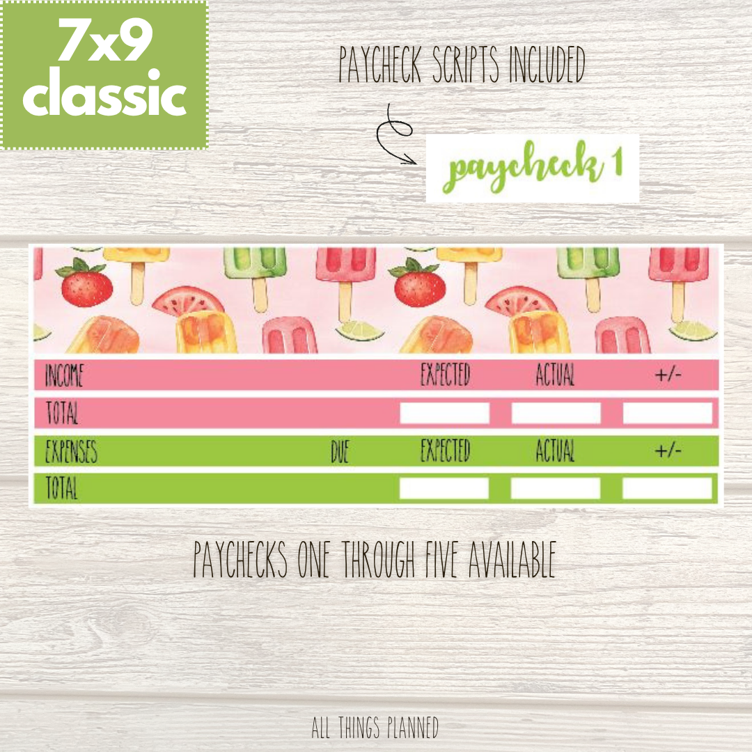 7x9 | Classic | June (Popsicles) Paychecks