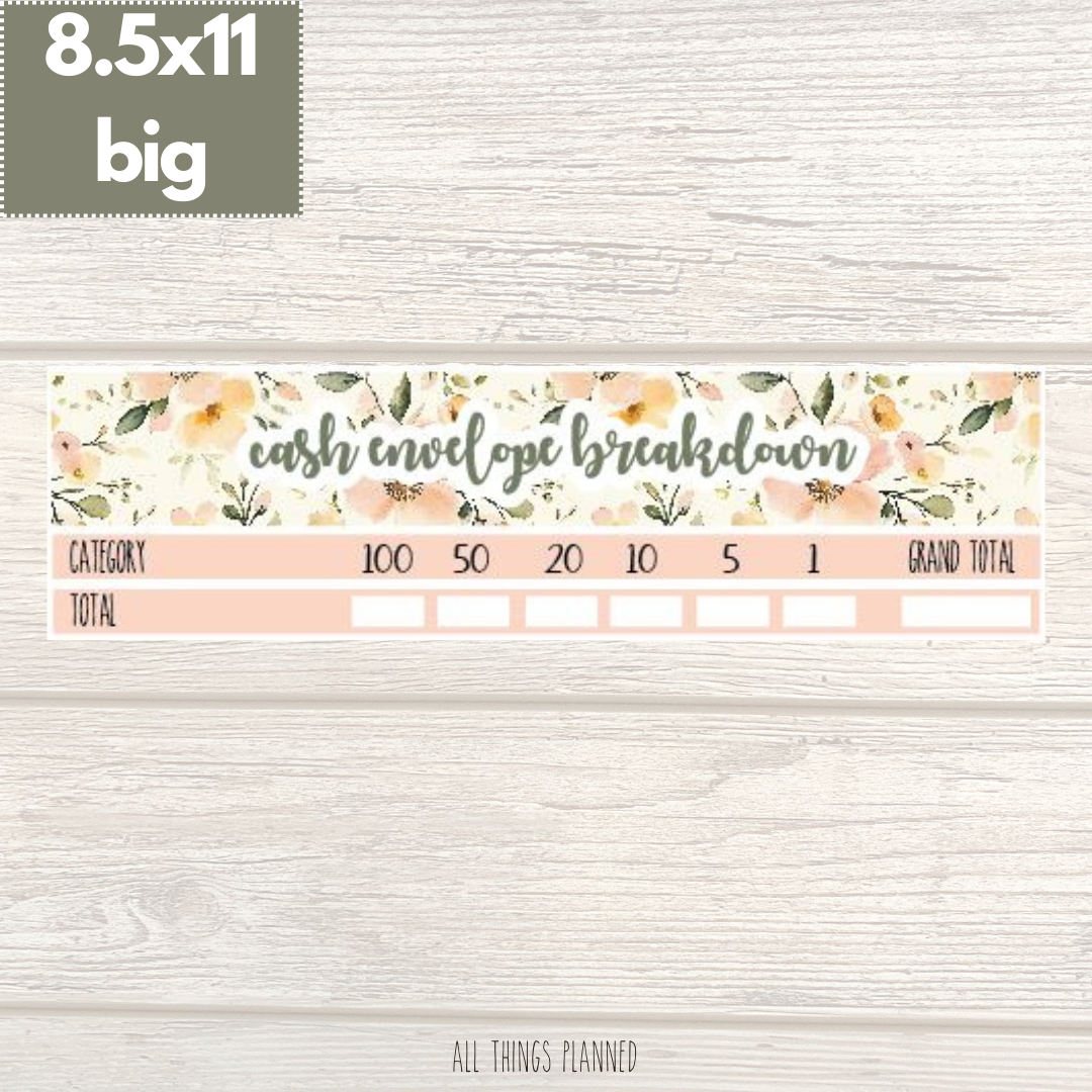 8.5x11 | Big | May (Spring Florals) Cash Envelope Breakdown