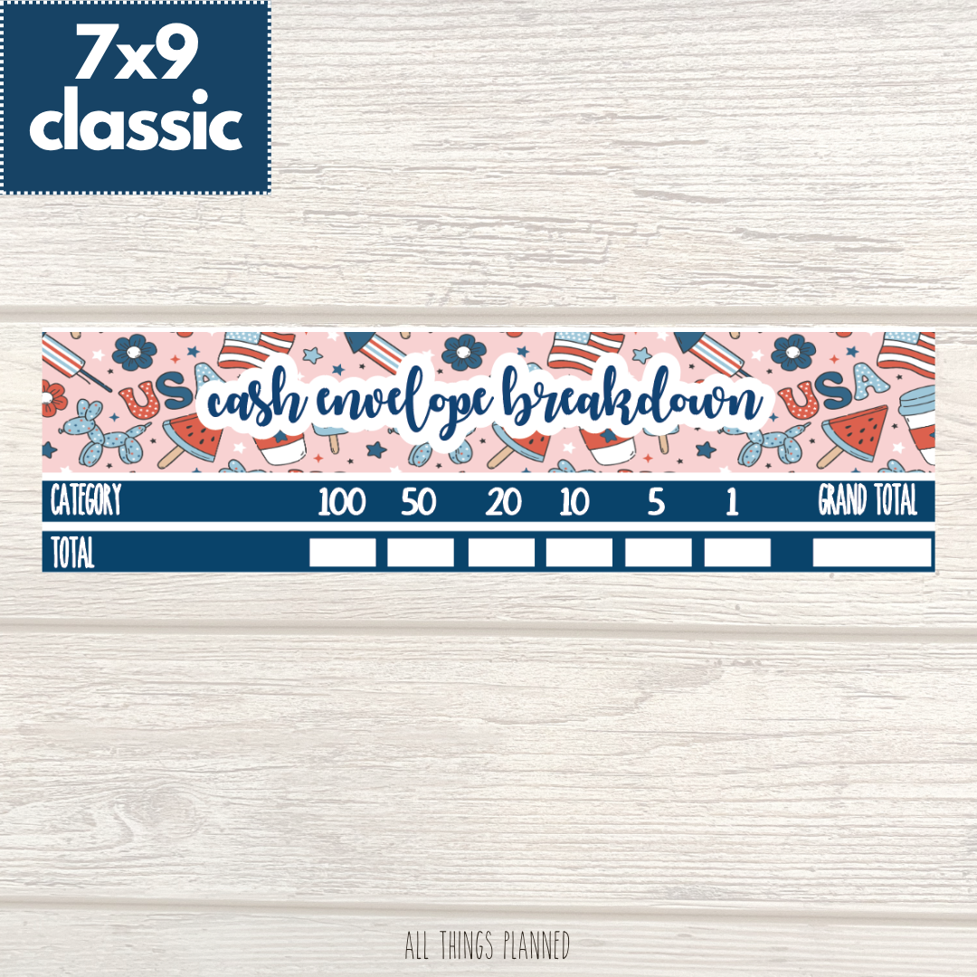 7x9 | Classic | July (Happy 4th) Cash Envelope Breakdown
