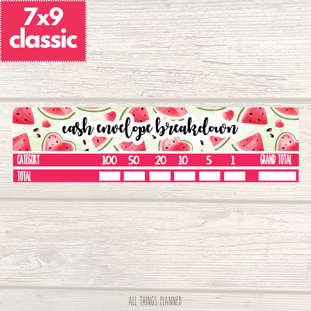 7x9 | Classic | July (Watermelon) Cash Envelope Breakdown