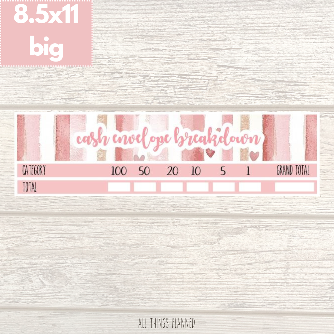 8.5x11 | Big | Feb. (Love Bliss) Cash Envelope Breakdown