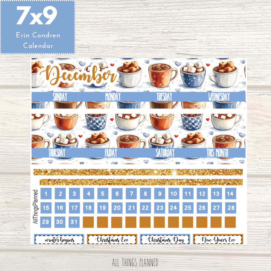 7x9 Dec. (Cozy Cups) Monthly Calendar