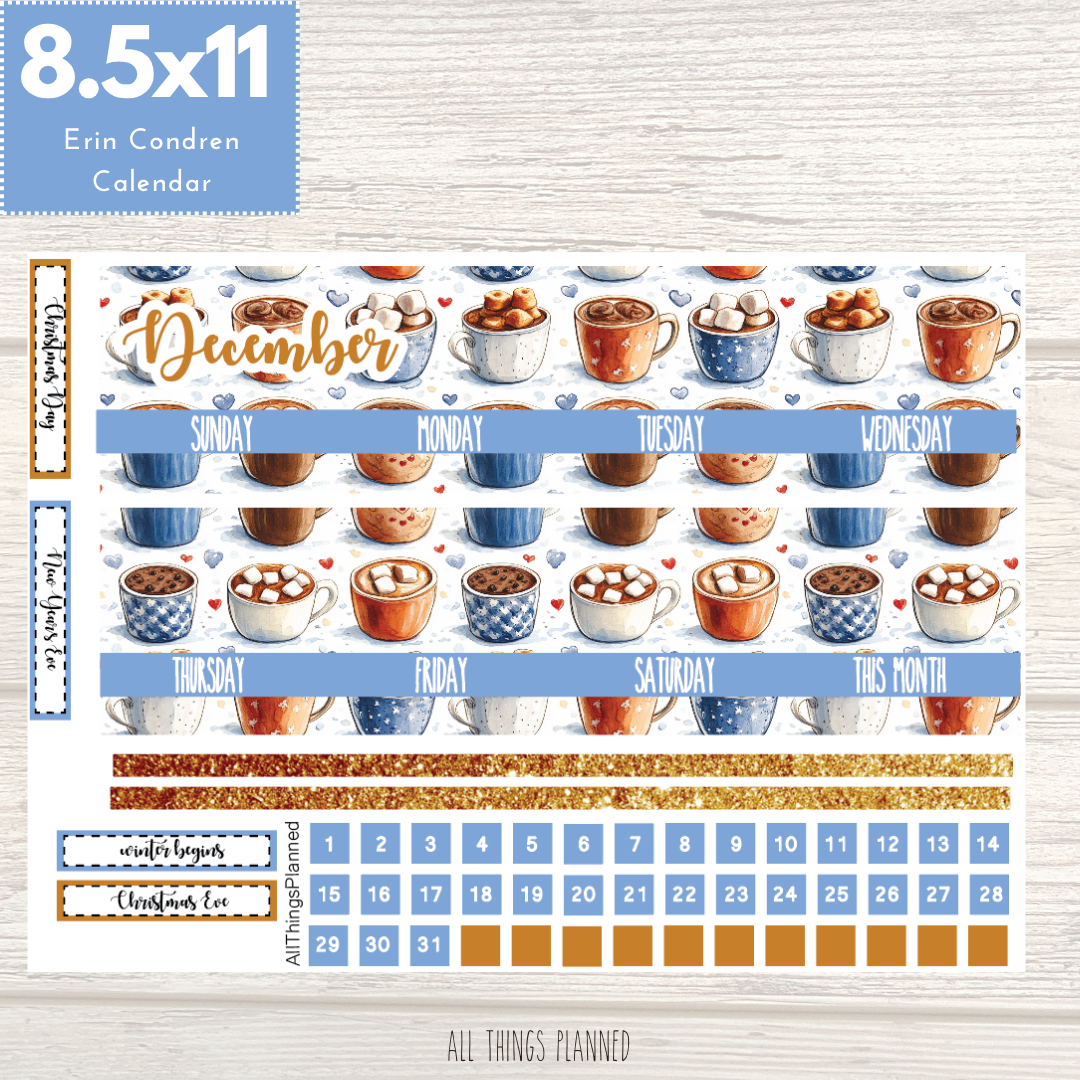 8.5x11 Dec. (Cozy Cups) Monthly Calendar