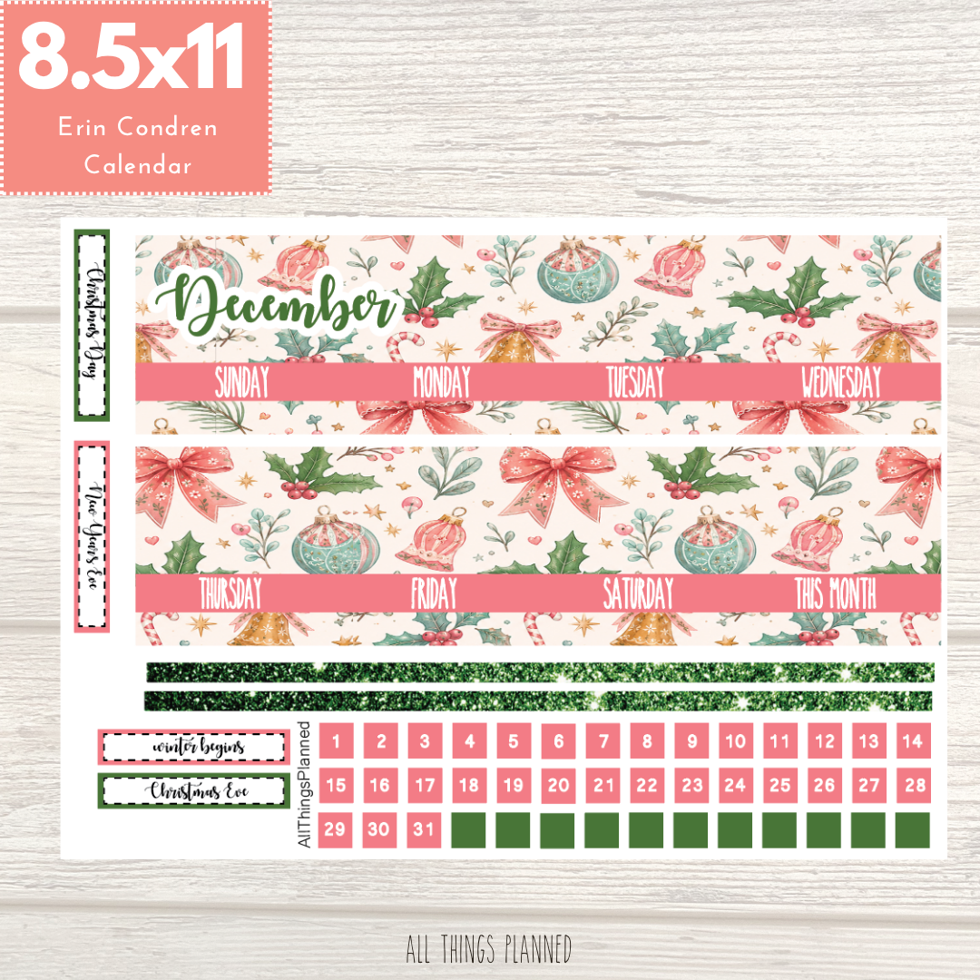 8.5x11 Dec. (Christmas) Monthly Calendar
