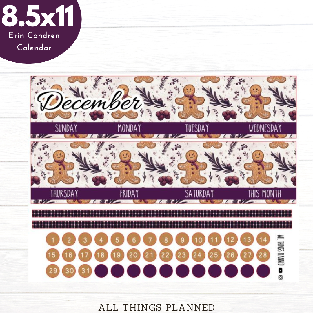 8.5x11 Dec (Gingerbread) Monthly Calendar