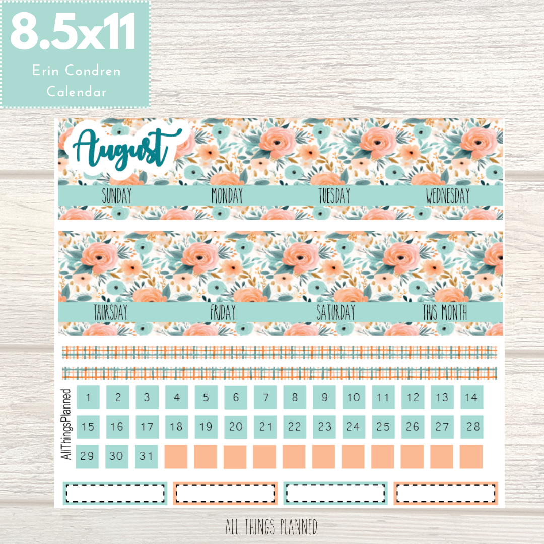 8.5x11 Aug. (Summer Bloom) Monthly Calendar