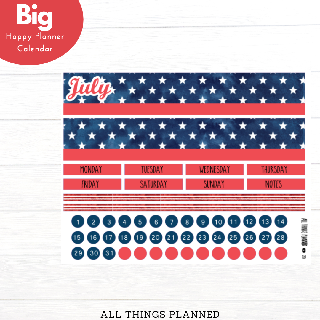 Big HP July (4th) Monthly Calendar – All Things Planned