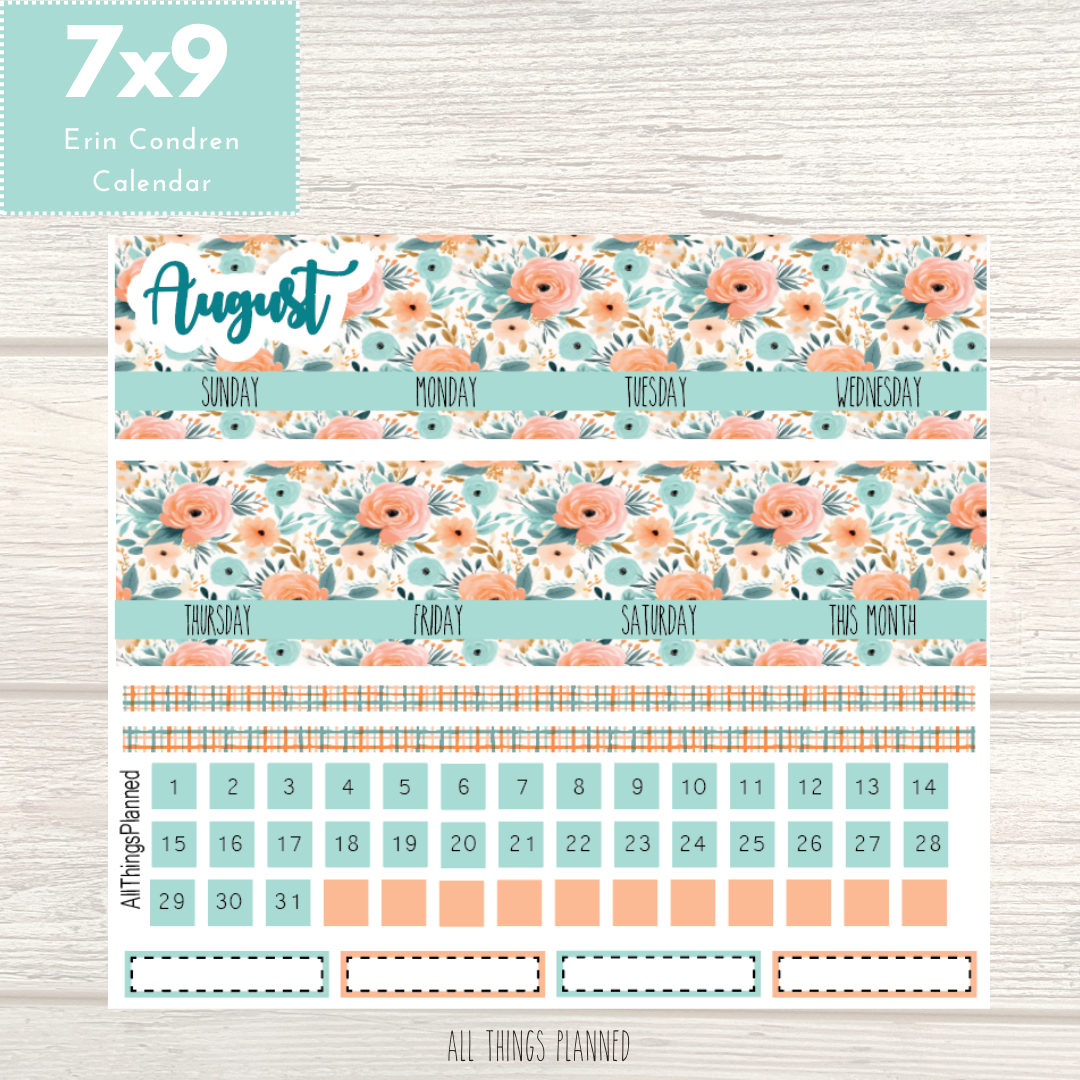 7x9 Aug. (Summer Bloom) Monthly Calendar