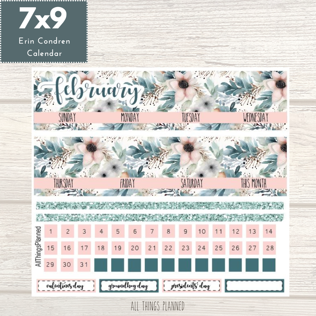 7x9 Feb. (Winter Florals) Monthly Calendar