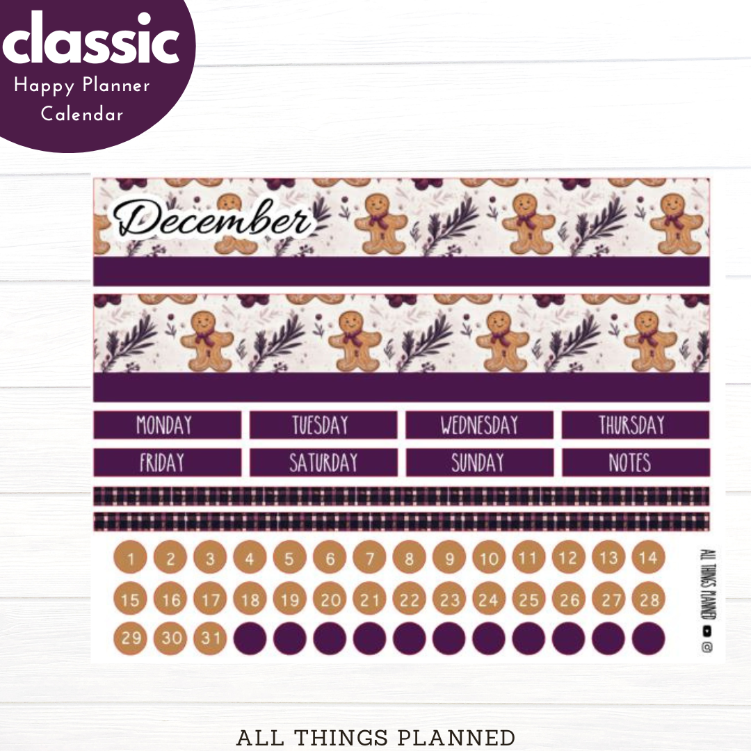 Classic Dec (Gingerbread) Monthly Calendar