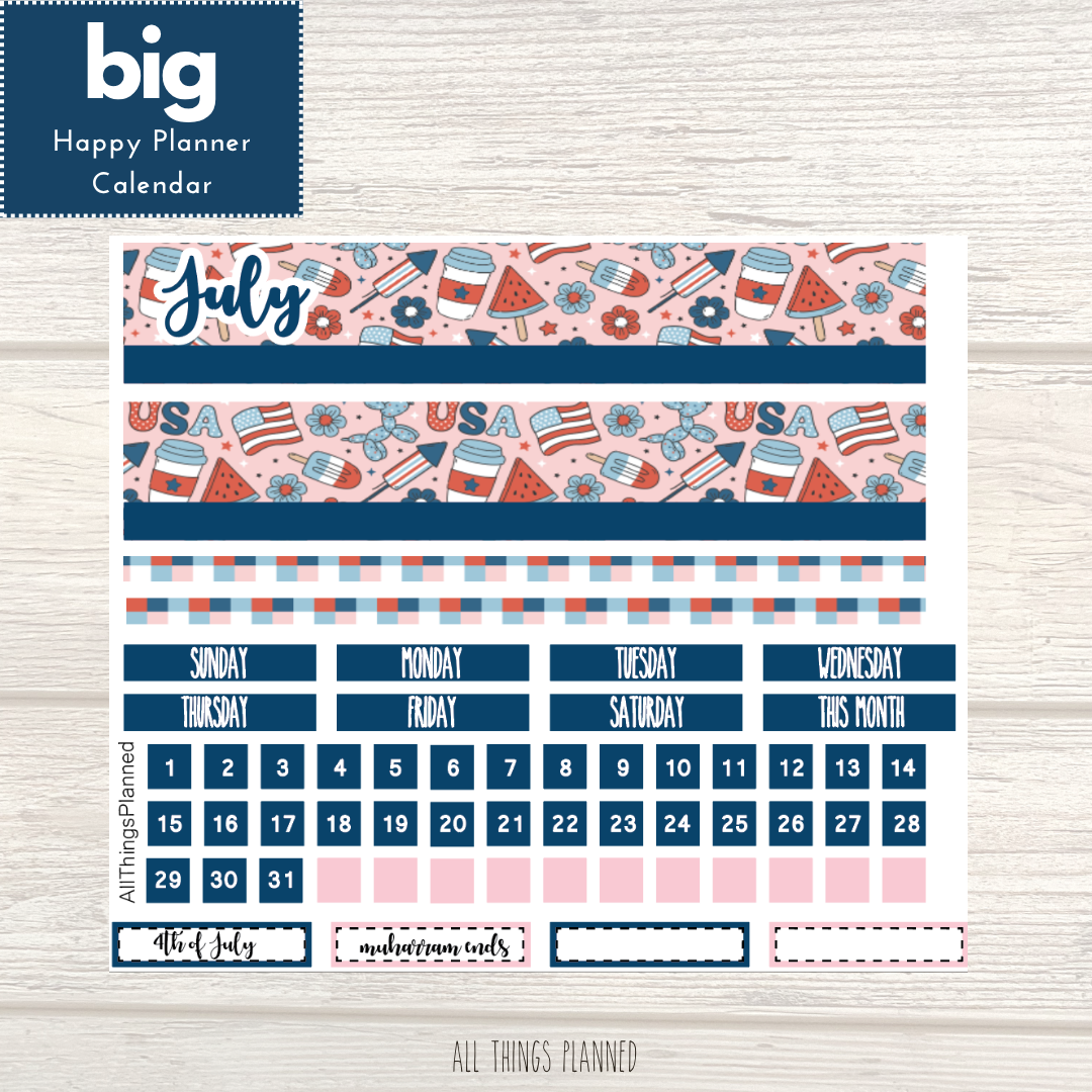 Big HP July (Happy 4th) Monthly Calendar
