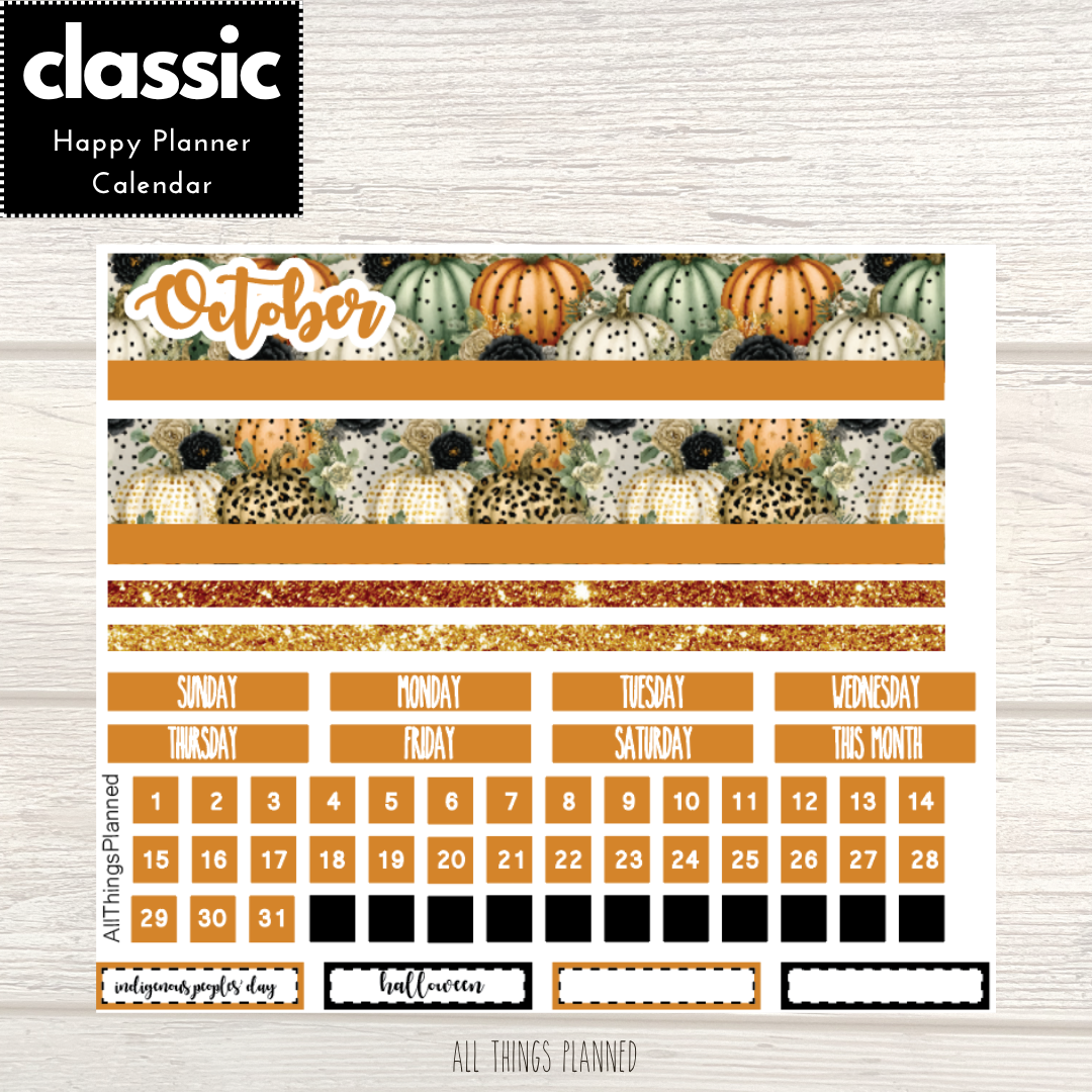 Classic Oct. (Pumpkins) Monthly Calendar