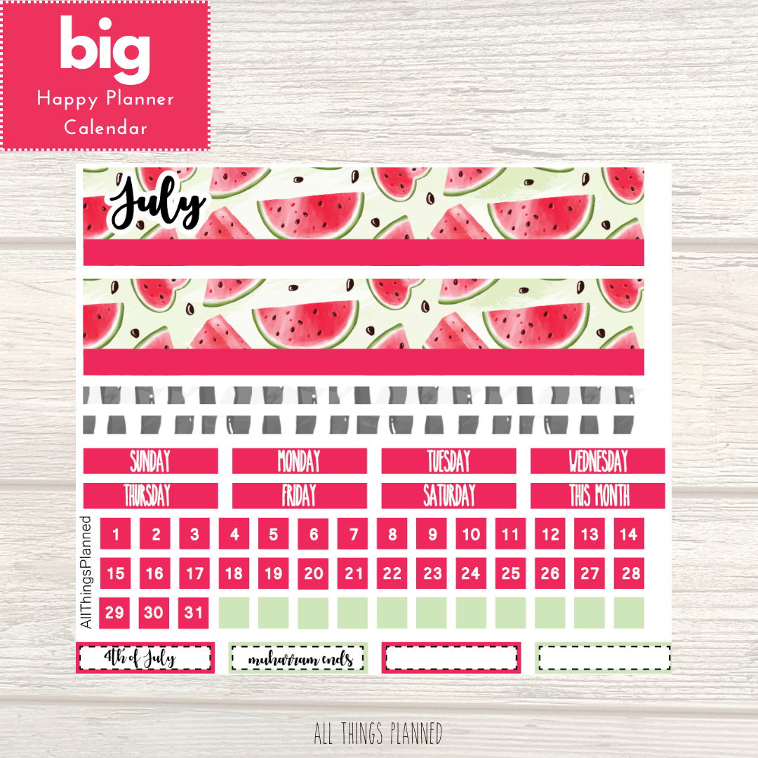 Big HP July (Watermelon) Monthly Calendar