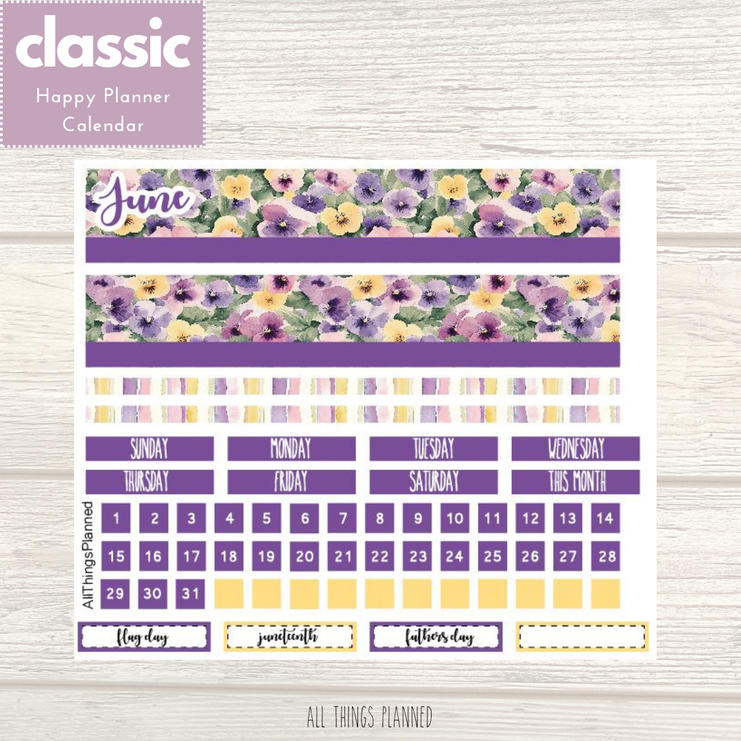 Classic June (Summer Florals) Monthly Calendar