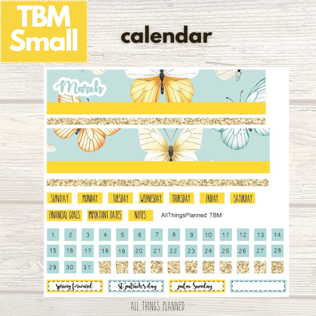 Small Mar. (Butterflies) Monthly Calendar