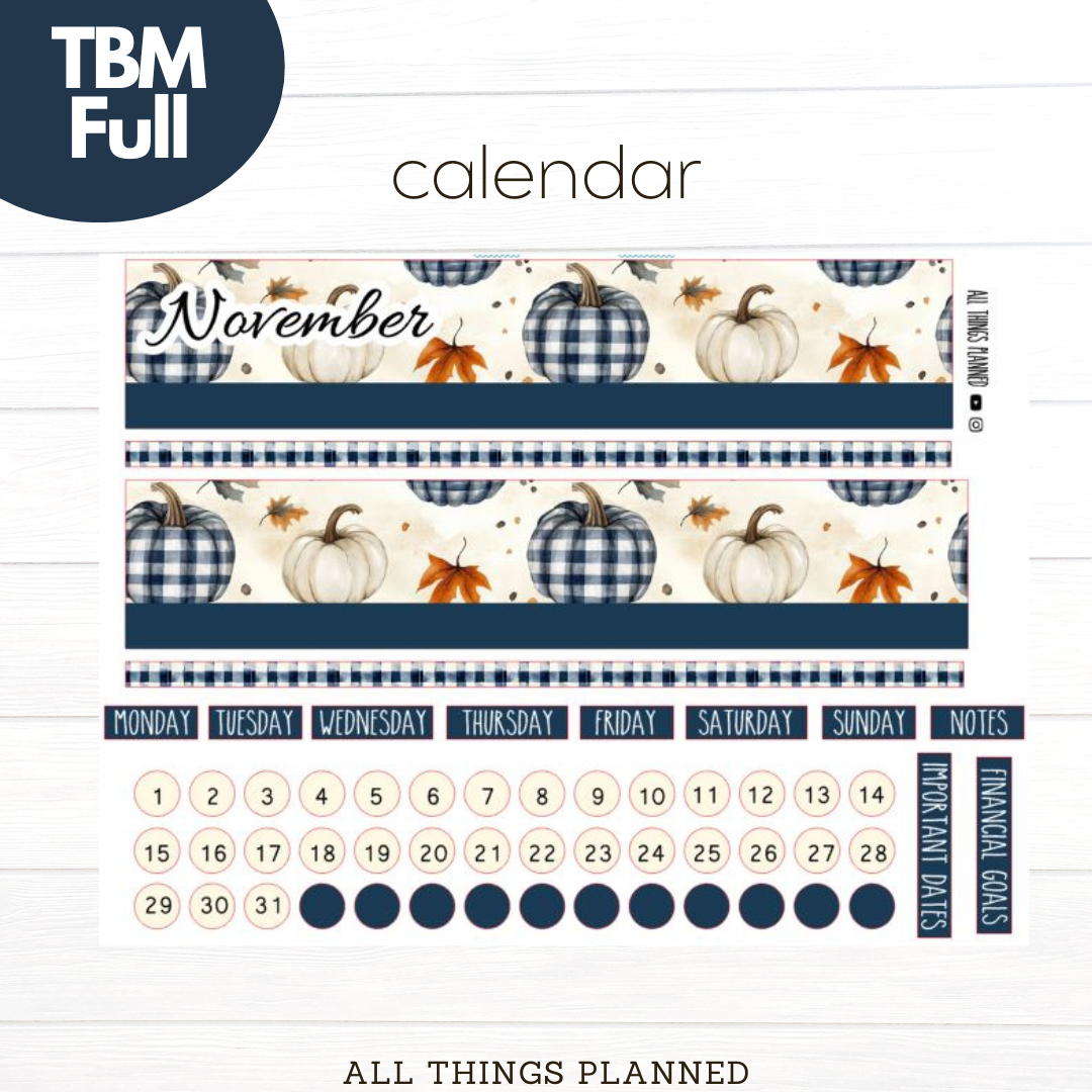 Full Nov (Fall Cottage) Monthly Calendar