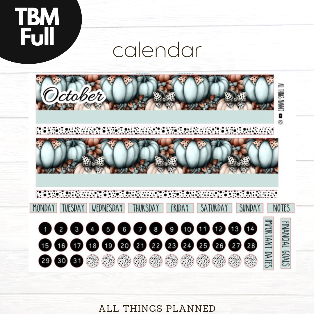 Full Oct (Pumpkins Bows) Monthly Calendar