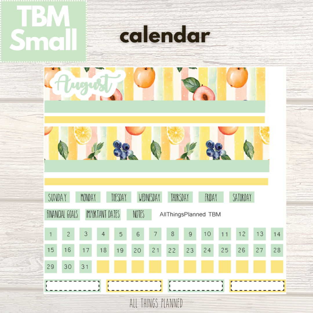 Small Aug. (Tutti Fruiti) Monthly Calendar
