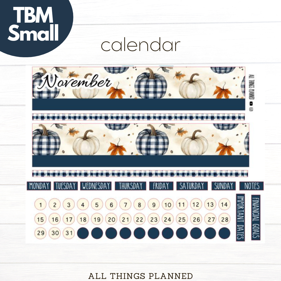 Small Nov (Fall Cottage) Monthly Calendar