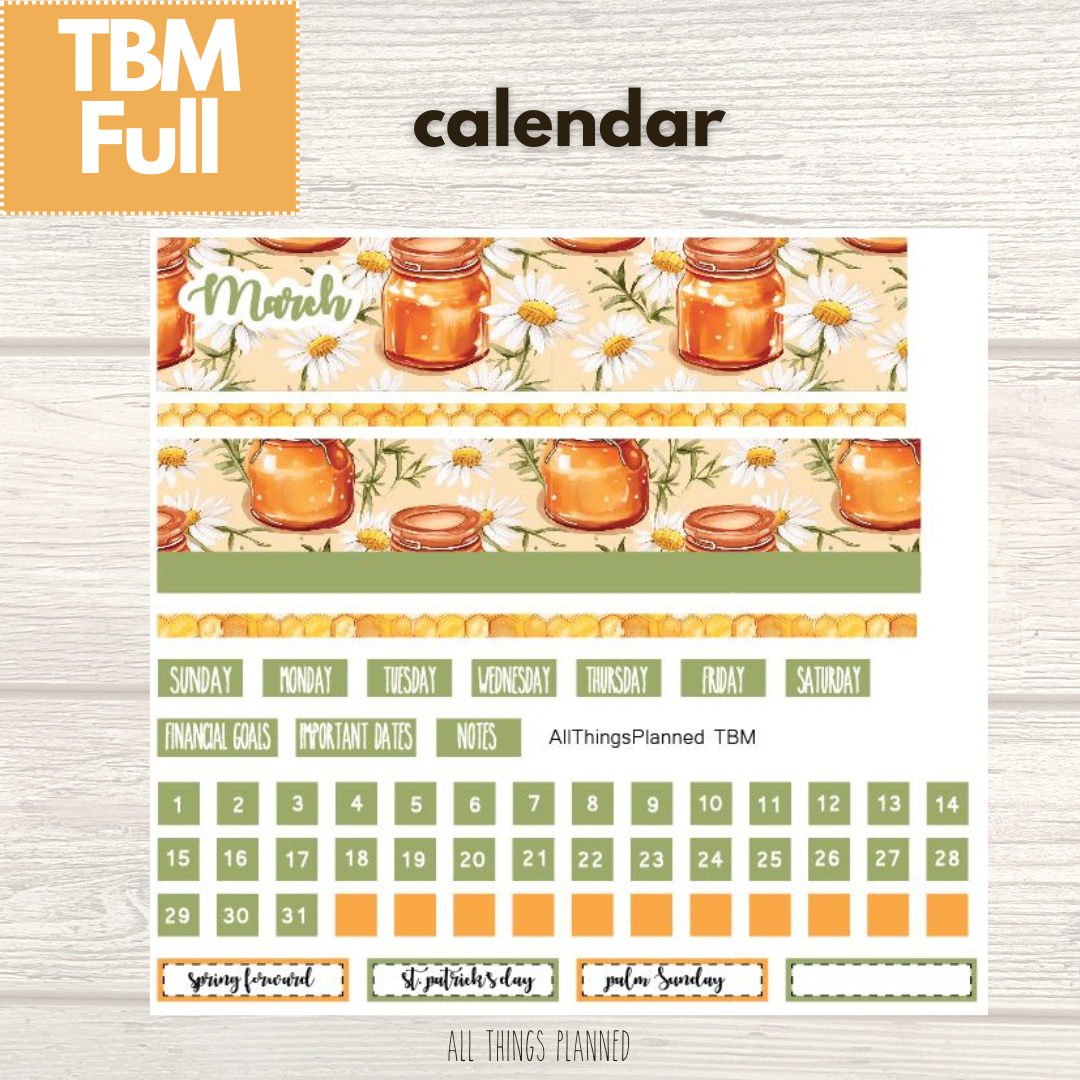 Full Mar. (Honey Jar) Monthly Calendar