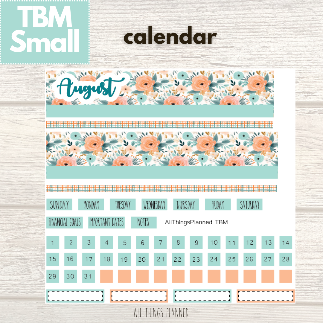 Small Aug. (Summer Bloom) Monthly Calendar