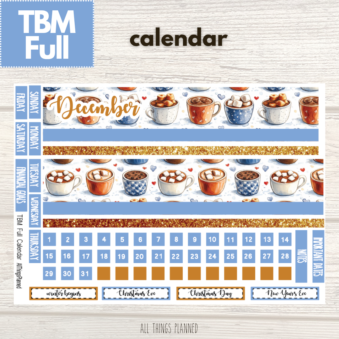 Full Dec. (Cozy Cups) Monthly Calendar