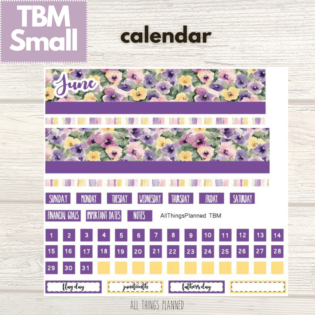 Small June (Summer Florals) Monthly Calendar