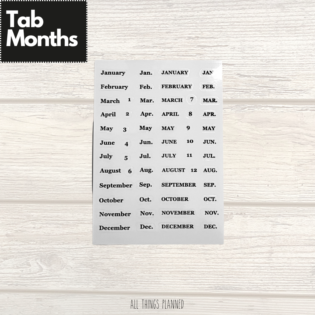 TAB Months of the Year Stickers