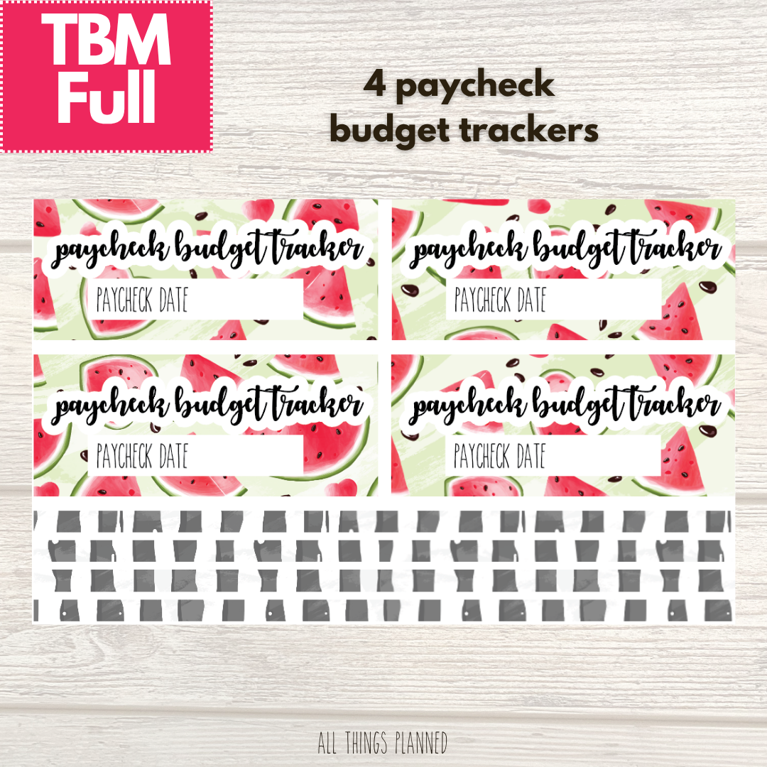 Full July (Watermelon) Paycheck Budget Trackers