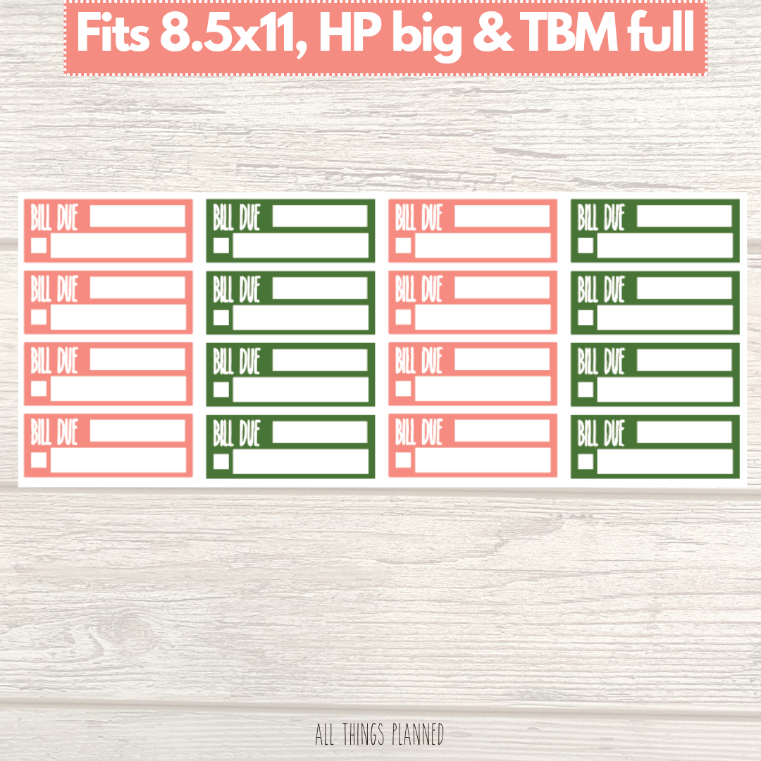 8.5x11 | Big | TBM FULL | Dec. (Christmas) Bill Due Stickers