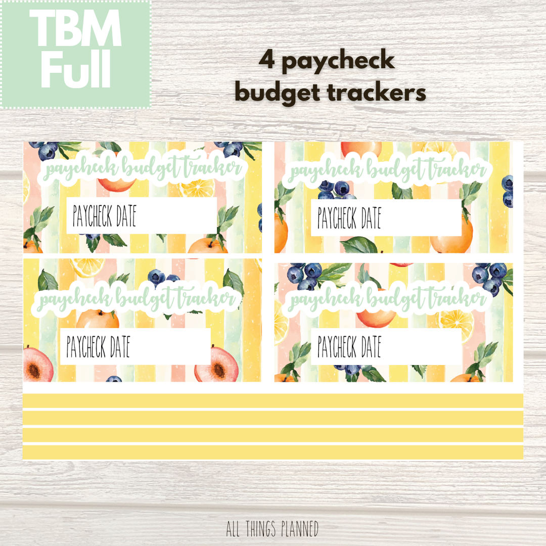 Full Aug. (Tutti Fruiti) Paycheck Budget Trackers