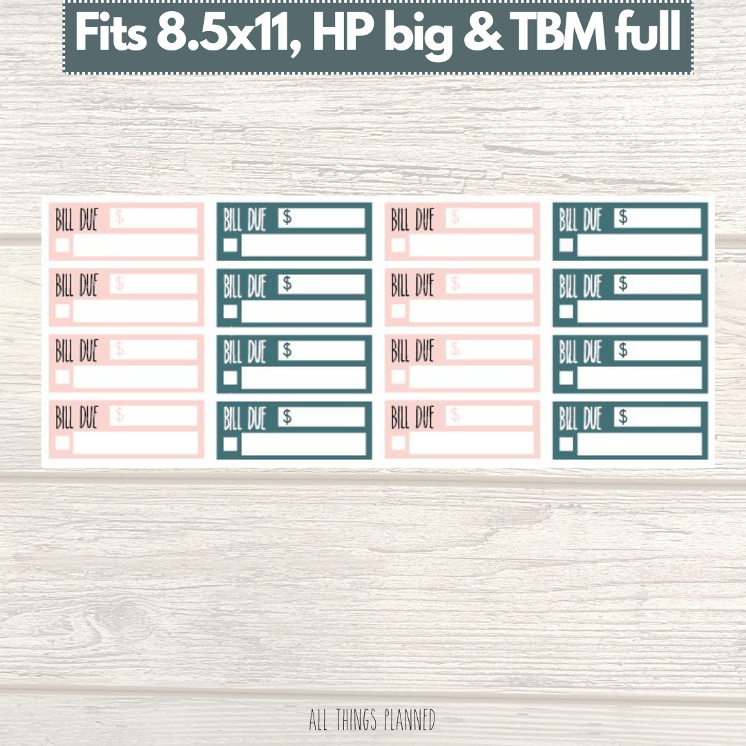 8.5x11 | Big | TBM FULL | Feb. (Winter Florals) Bill Due Stickers