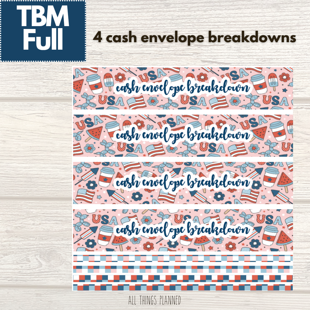 Full July (Happy 4th) Cash Envelope Breakdown