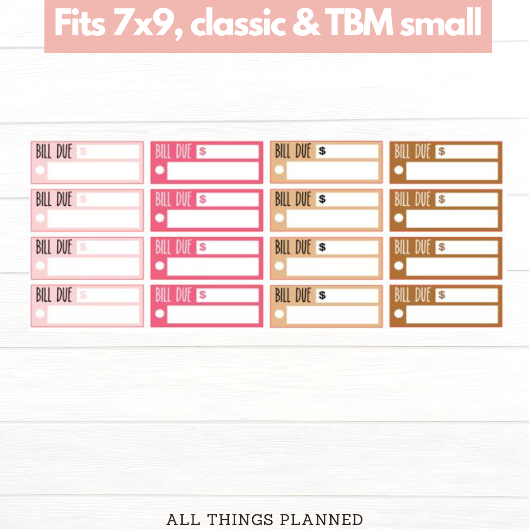 7x9 | Classic | TBM SMALL | Oct (Pink Caffeine) Bill Due Stickers