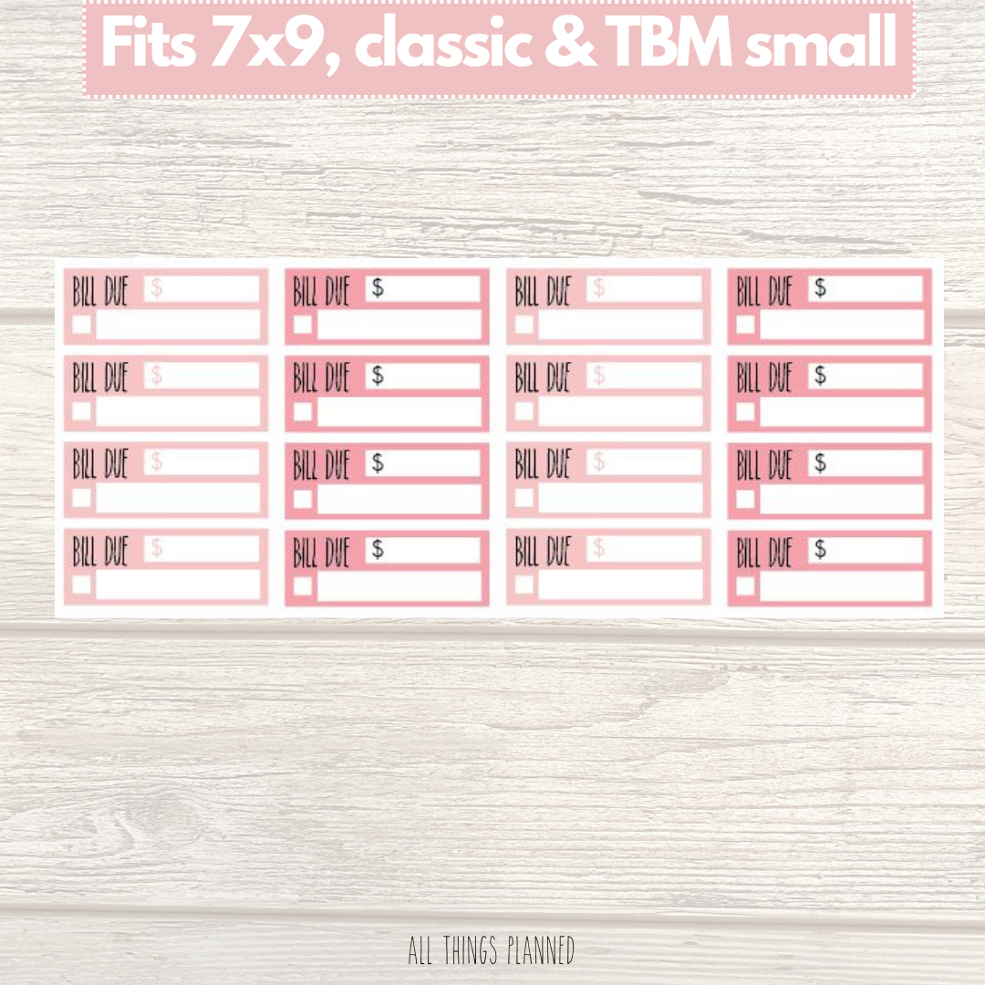 7x9 | Classic | TBM SMALL | Feb. (Love Bliss) Bill Due Stickers