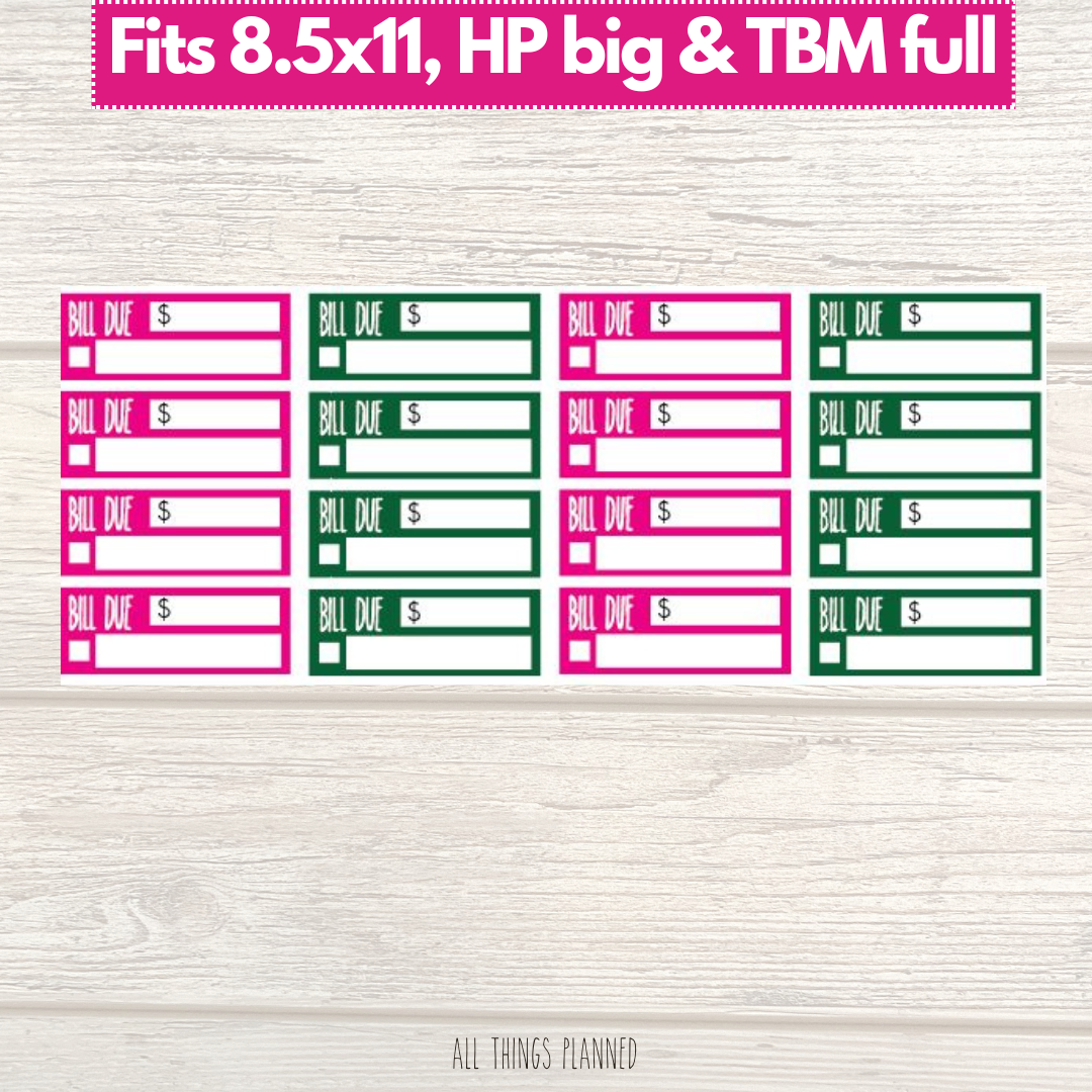 8.5x11 | Big | TBM FULL | April (Risen) Bill Due Stickers