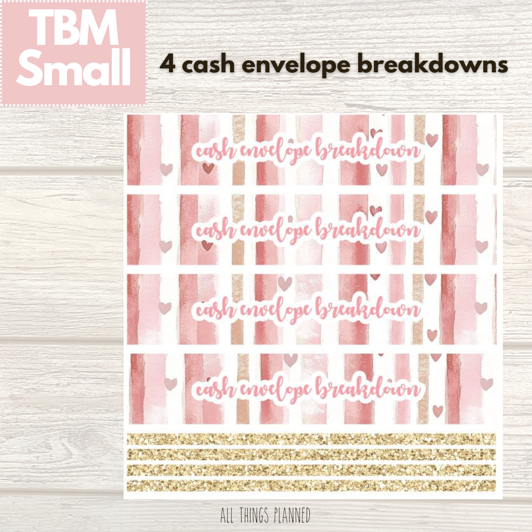 Small Feb. (Love Bliss) Cash Envelope Breakdown