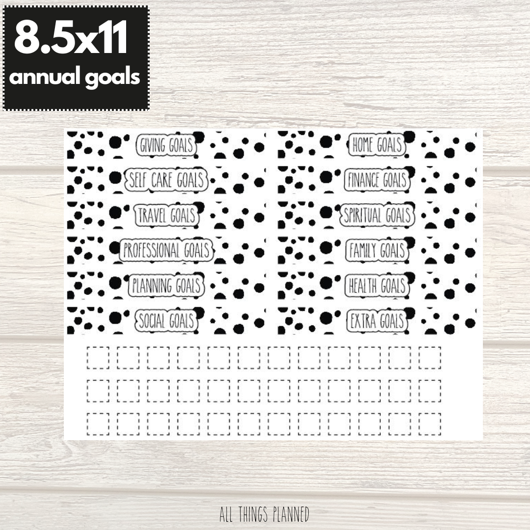 8.5x11 Annual Goals Sticker Sheet