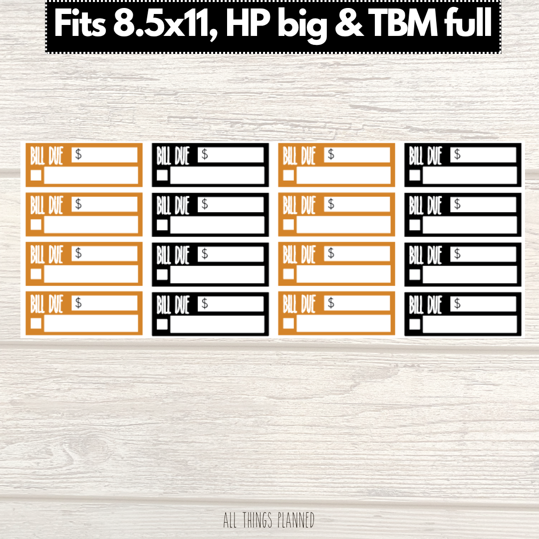 8.5x11 | Big | TBM FULL | Oct. (Pumpkins) Bill Due Stickers