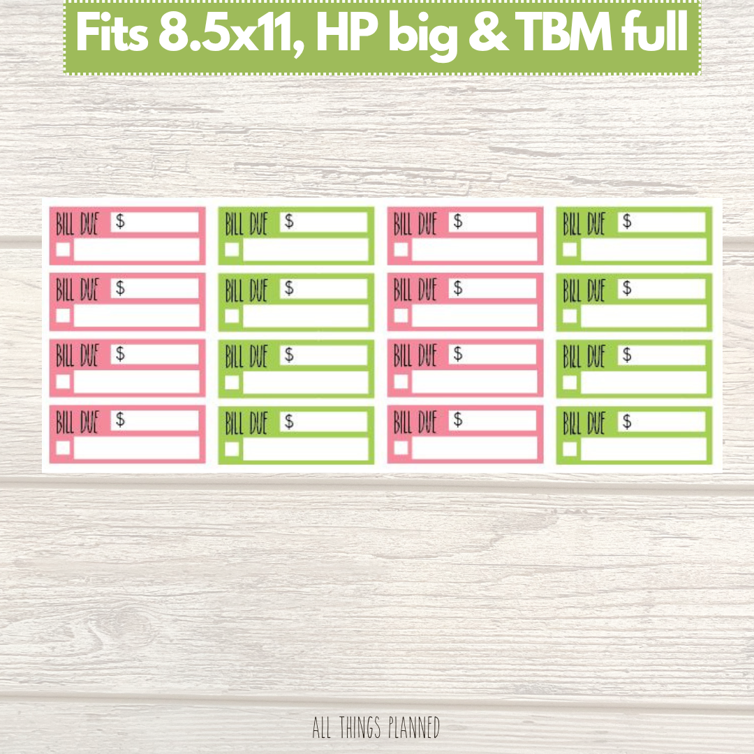 8.5x11 | Big | TBM FULL | June (Popsicles) Bill Due Stickers