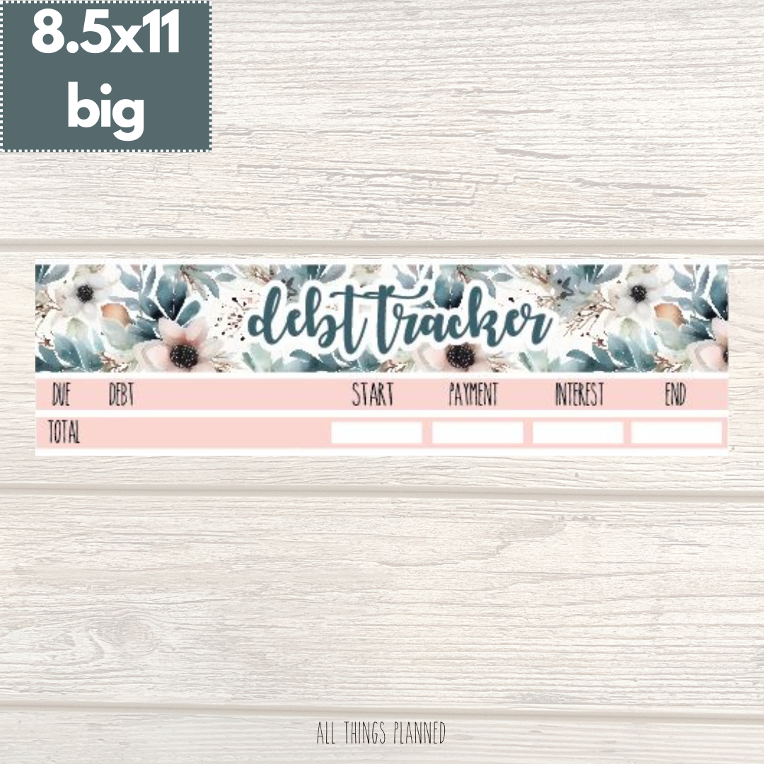 8.5x11 | Big | Feb. (Winter Florals) Debt Tracker