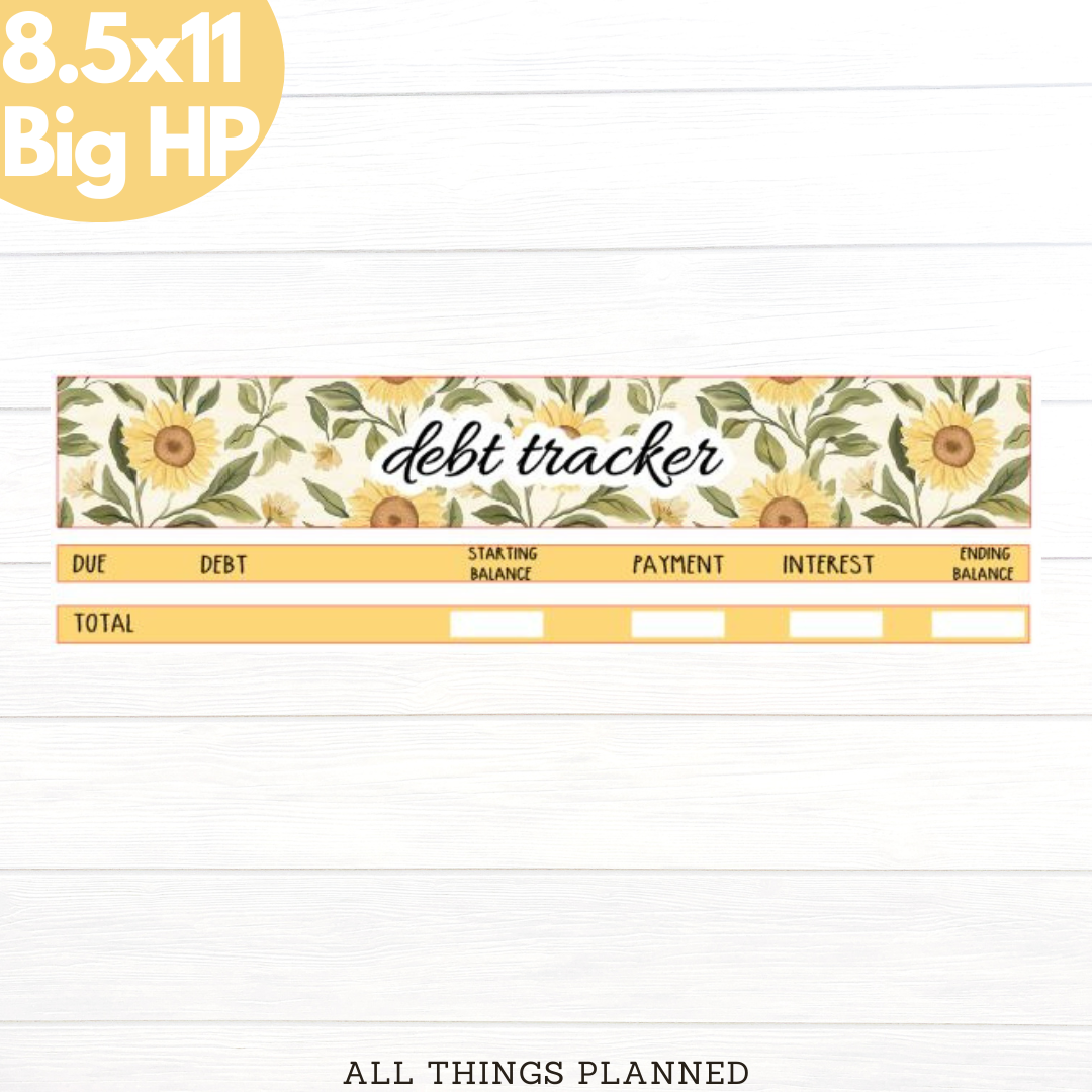8.5x11 | Big | Aug (Sunflower) Debt Tracker