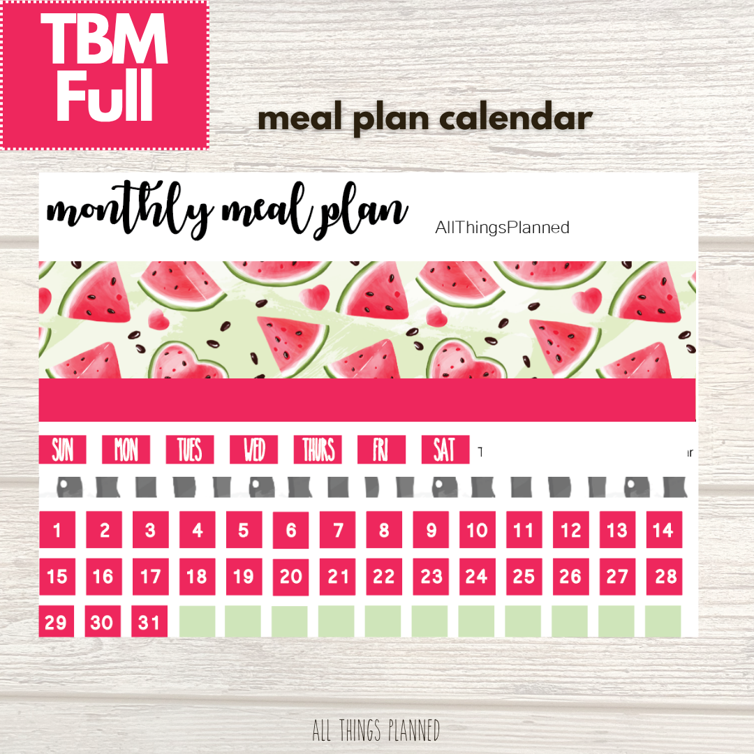 Full July (Watermelon) Meal Calendar