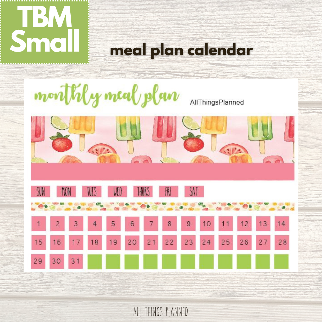 Small June (Popsicles) Meal Calendar