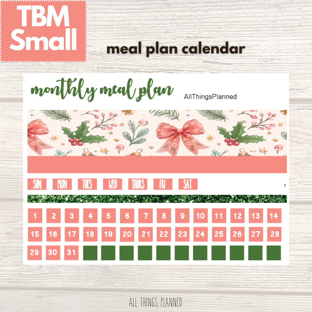 Small Dec. (Christmas) Meal Calendar