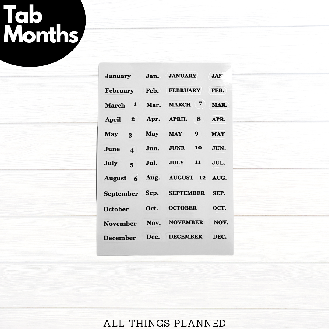 TAB Months of the Year Stickers