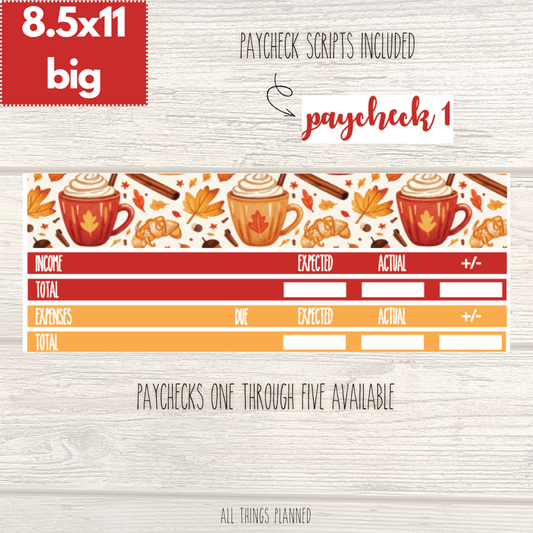 8.5x11 | Big | Sept. (Fall Latte) Paychecks