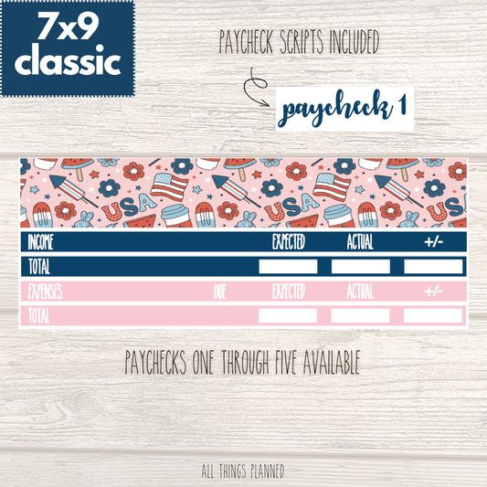 7x9 | Classic | July (Happy 4th) Paychecks